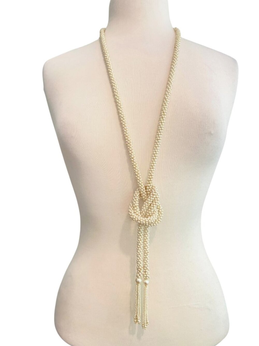 Faux Pearl Rope Necklace Or Belt With Tassels - 36 Inches Long feminine classic